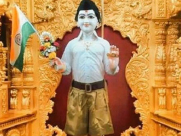 Lord Swaminarayan idol dressed in RSS uniform in Gujrat sparks row Lord Swaminarayan idol dressed in RSS uniform in Gujrat sparks row