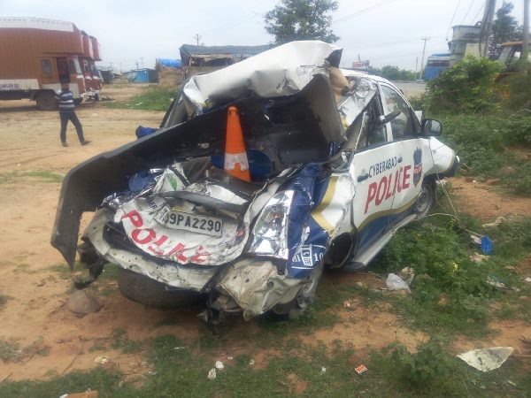 Lorry crashes with police vehicle