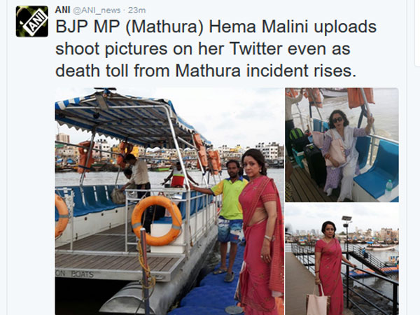 While Mathura is burning, local MP Hema Malini was busy tweeting about her new film