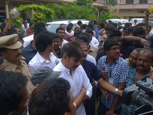 Pawan touched Doctor chandrasekhar foor in kakinada eye hospital Pawan touched Doctor chandrasekhar foor in kakinada eye hospital