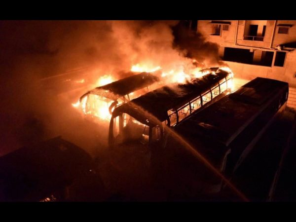  KPN Travels 36 bus burned in Dwarakanatha nagar, Bengaluru