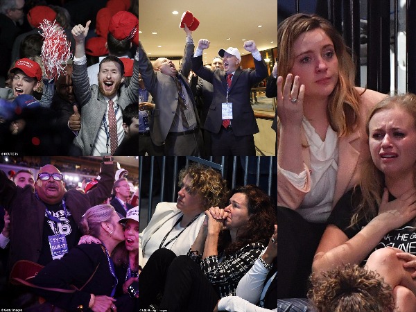 Clinton supporters weep while joyous Trump fans chant lock her up Clinton supporters weep while joyous Trump fans chant lock her up