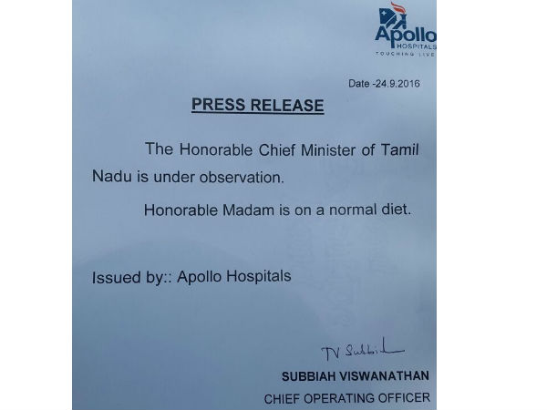 According to a statement put out by Apollo Hospitals