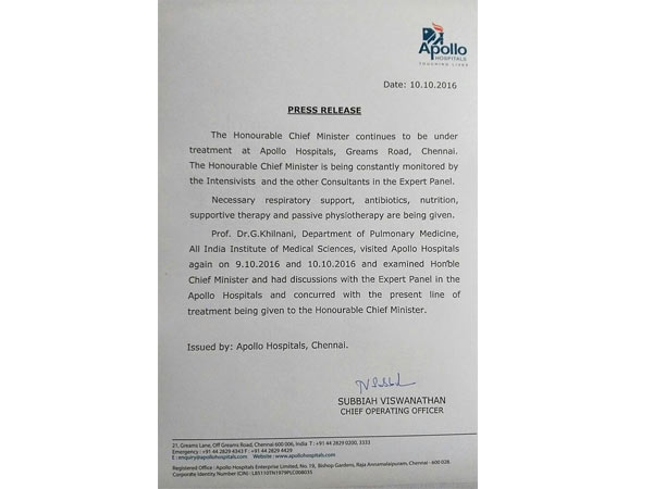 According to a statement put out by Apollo Hospitals