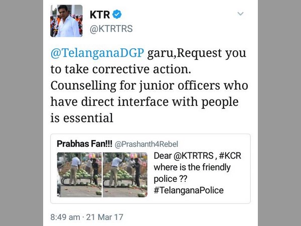 Traffic Police Over Action.. Minister KTR Responds in Twitter Traffic Police Over Action.. Minister KTR Responds in Twitter