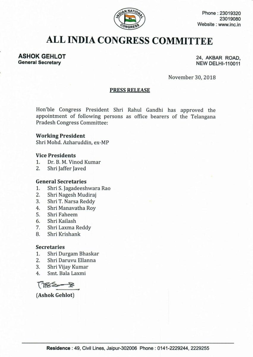 Former cricketer Azharuddin appointed as Telangana congress working president