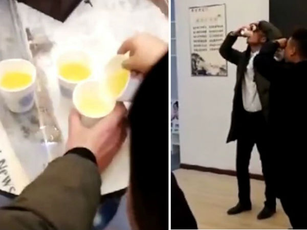 మూత్రం తాగుతున్న సన్నివేశంను రికార్డు చేసిన సిబ్బంది