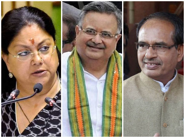 మధ్యప్రదేశ్, రాజస్థాన్‌లలో బీజేపీ హవా, ఛత్తీస్‌గఢ్‍‌లో కాంగ్రెస్