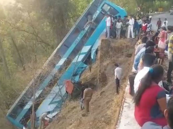 Trees prevent bus from falling into gorge; all 70 passengers were safe