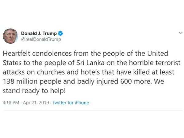  Trump Tweets Wrong Figure For Number Of Dead In Sri Lanka