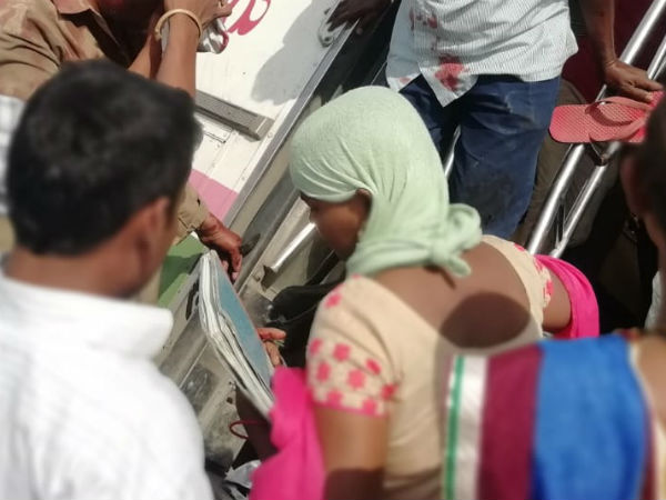 rtc buss accident at mancherial, driver serious, 19 wounded