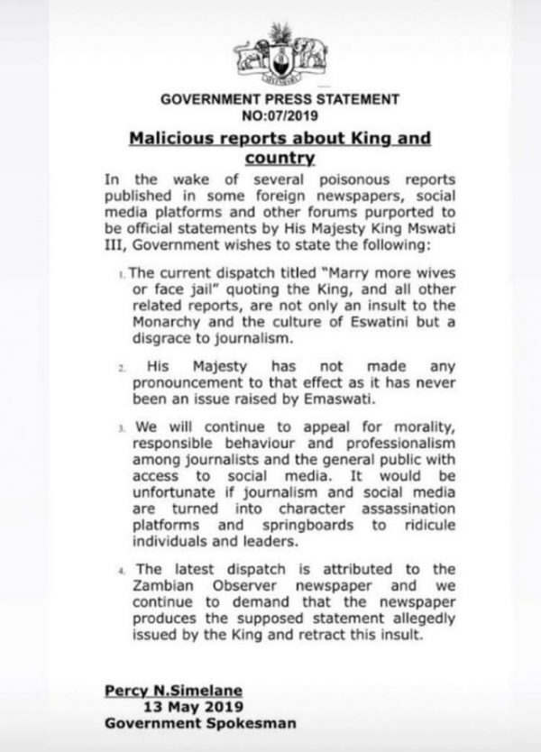 Marry 5 wives or be jailed, Swaziland King orders country men