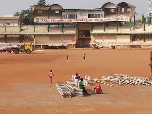 YS Jagan swearing ceremony works began at Indira Gandhi Municipal Stadium in Vijayawada YS Jagan swearing ceremony works began at Indira Gandhi Municipal Stadium in Vijayawada