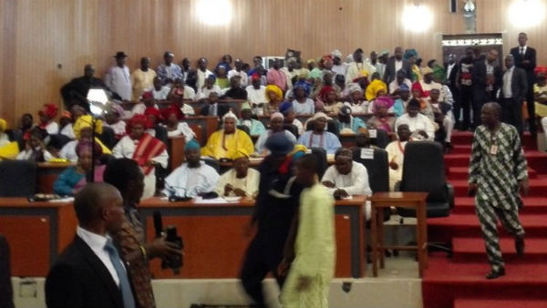 చిందులేసిన ప్రతిపక్ష సభ్యులు