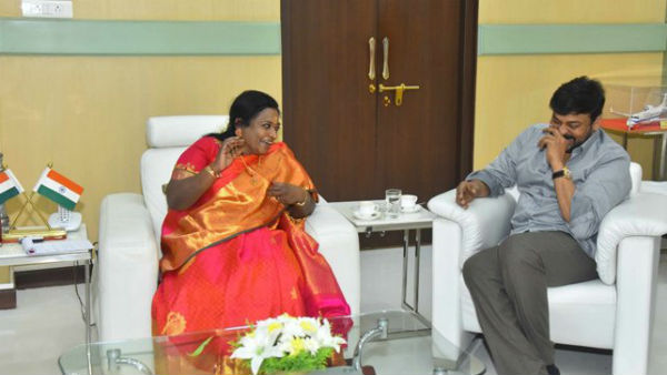 cine Hero chiranjeevi met Governor Tails soundar Rajan in Raj Bhavan..invited her to watch Syra movie