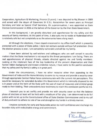 ap sec nimmagadda ramesh denied seeking protection from center, says did not write any letter ap sec nimmagadda ramesh denied seeking protection from center, says did not write any letter