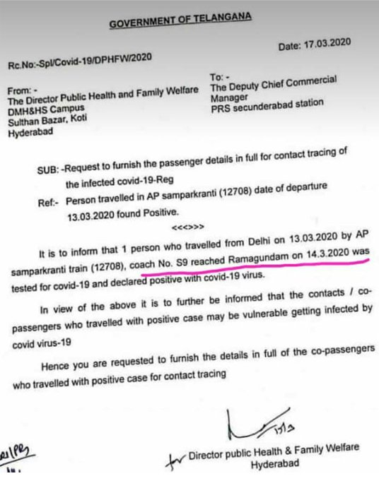 a man who reached from delhi to ramagundam infected coronavirus