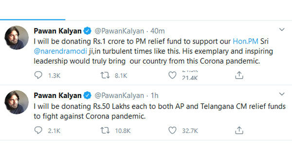 కేంద్రానికి కోటి, తెలుగురాష్ట్రాలకు కోటి విరాళం కేంద్రానికి కోటి, తెలుగురాష్ట్రాలకు కోటి విరాళం