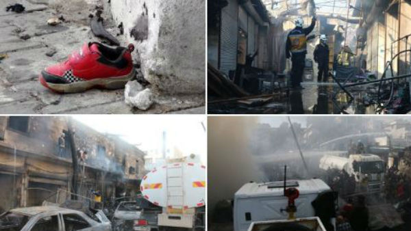 A fuel truck bomb in a market in northern Syria killed at least 46 people. A fuel truck bomb in a market in northern Syria killed at least 46 people.