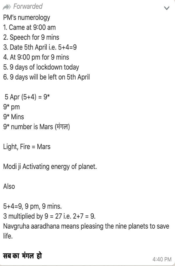 WhatsAPP message goes viral on PM Modis call to light lamps at 9 PM for 9minutes