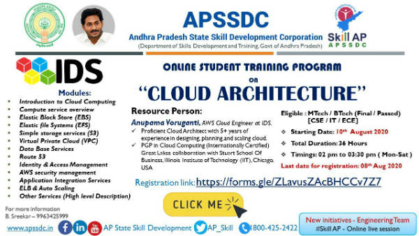 apssdc offer online free cloud architect and blackchain technology courses for it students