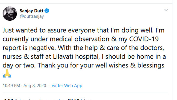 Bollywood actor Sanjay Dutt hospitalised for breathlessness, tests negative for Covid19