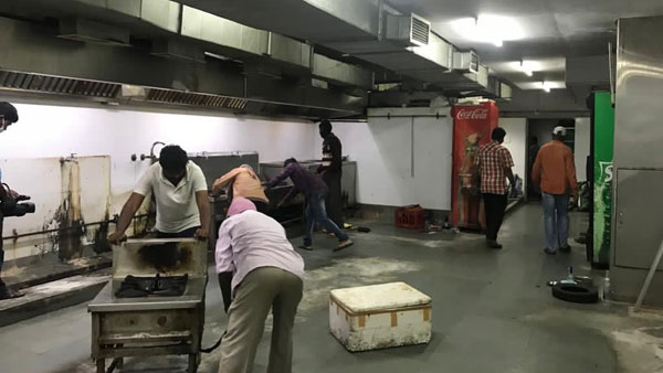 Officials evicted allegedly illegal occupants Fusion Foods owned by TDP leader Harsha 