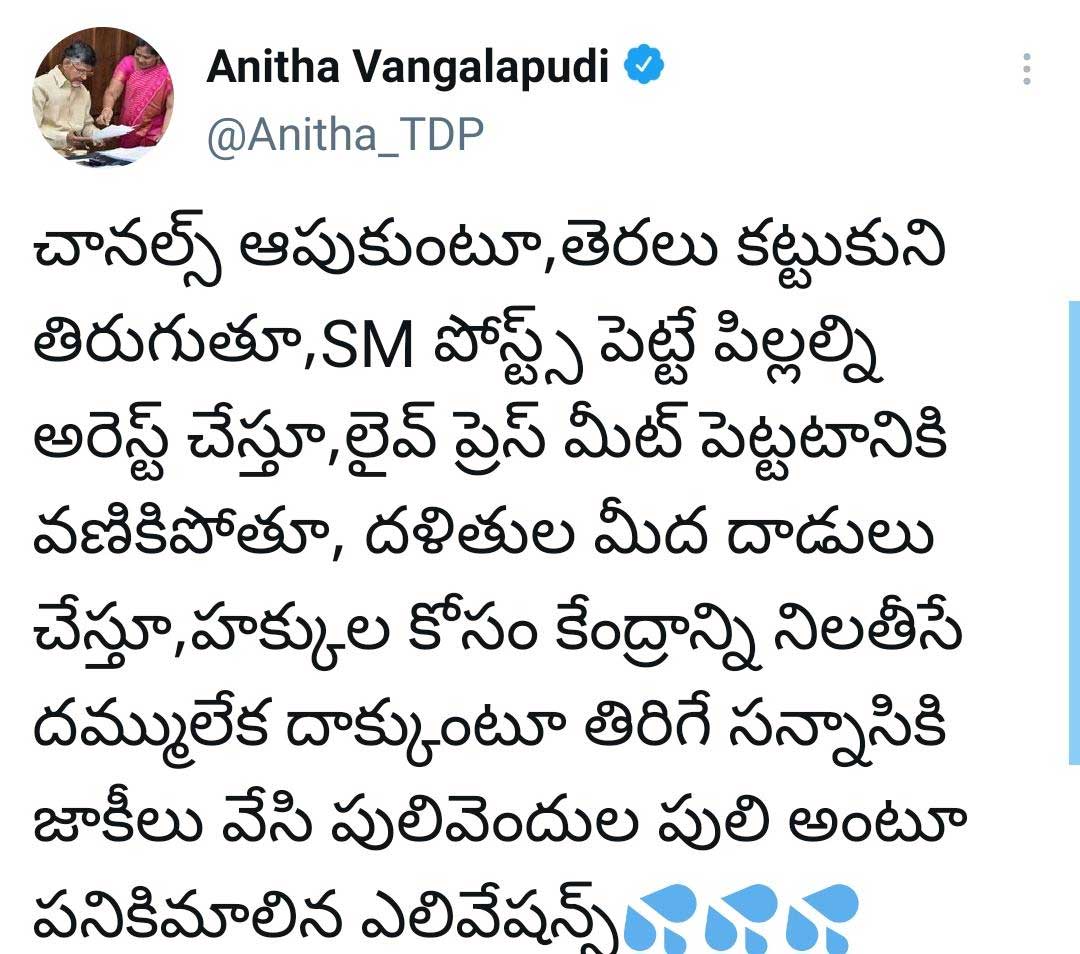 TDP Leader Vangalapudi Anitha Controversial Tweet on cm jagans failures