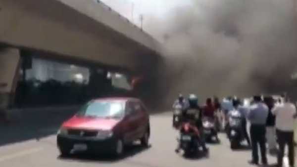 fire accident under panjagutta flyover in hyderabad, traffic stopped a for while