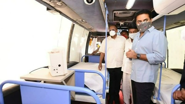 telangana minister ktr inaugurates mobile icu buses in hyderabad 
