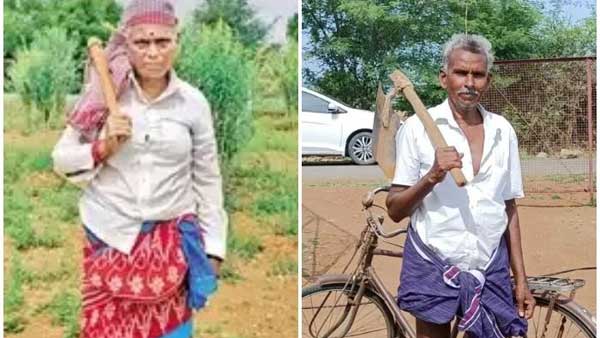 ఎండలో కష్టపడుతున్న కేంద్ర మంత్రి అమ్మానాన్న