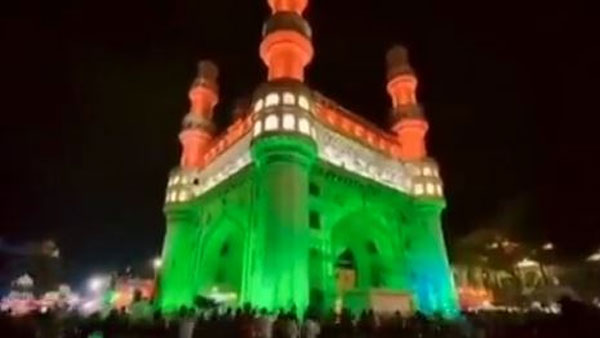  independence day celebration: Golconda Fort and charminar is decorated with national flag colored lights