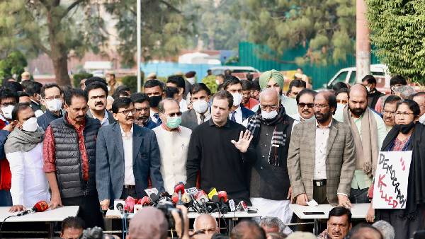 rahul gandhi joins opposition march, slams centre for not allowing to raise important issues 