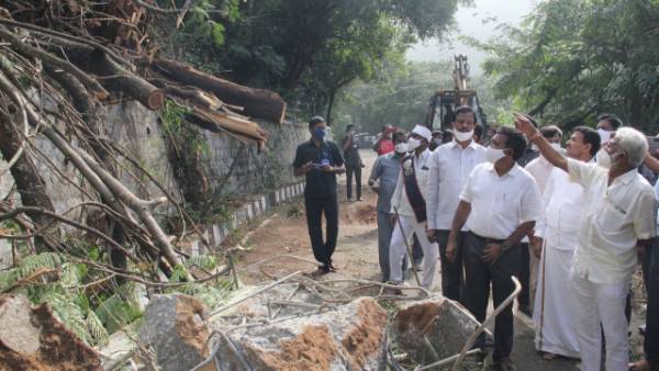 TTD Chairman YV Subba Reddy inspects the Tirumala Ghat road after damage due to landslide