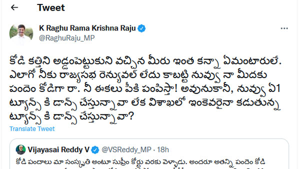 కోడి కత్తితో రఘురామ జవాబు