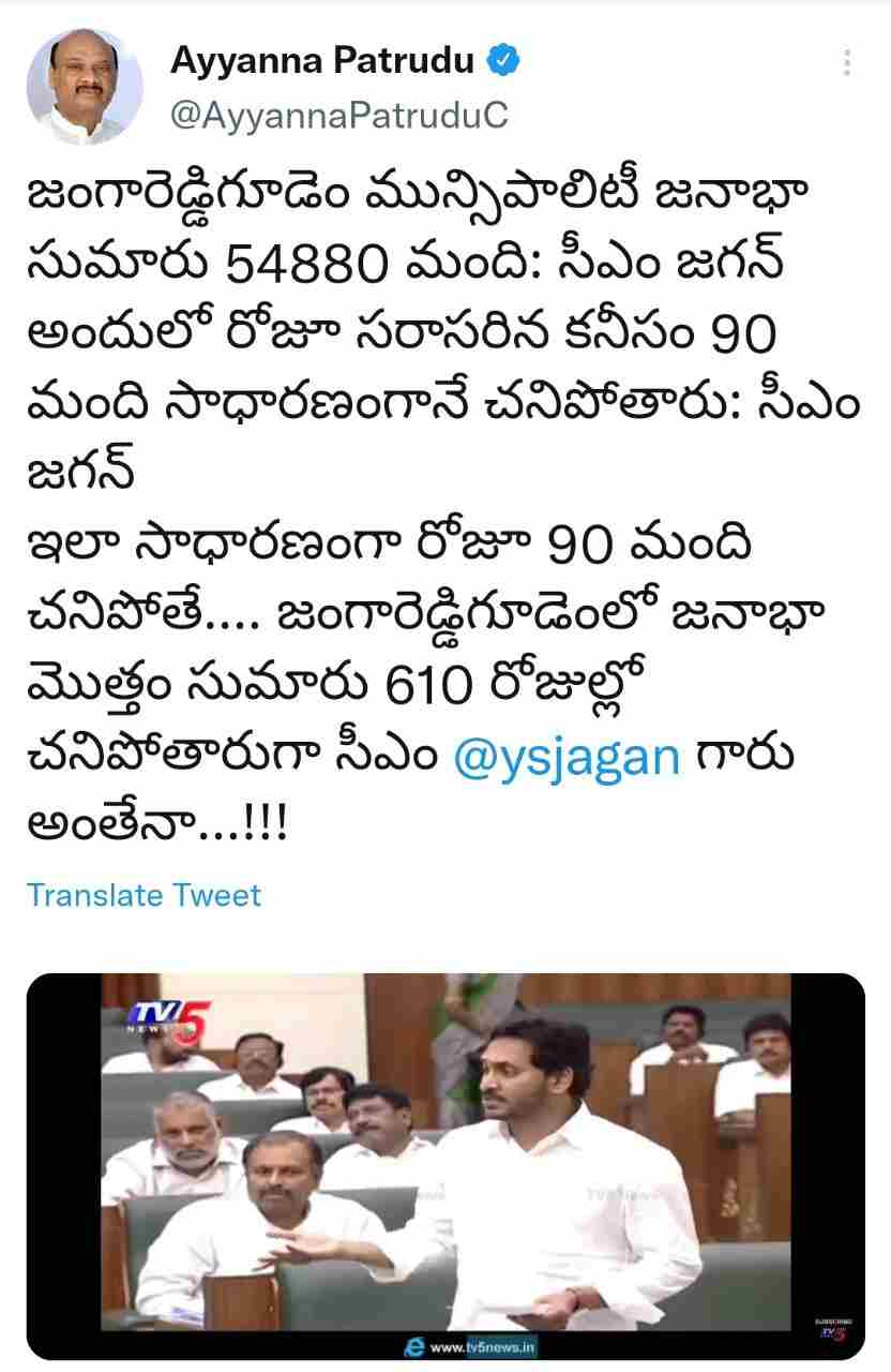 ys jagans natural deaths euqation-tdp fears of jangareddygudem will be empty in 600 days