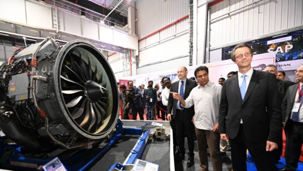 Telangana minister ktr inaugurating safran aerospace plant in Hyderabad Telangana minister ktr inaugurating safran aerospace plant in Hyderabad