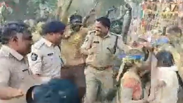 Anantapur SP Fakkirappa dance with the locals during the Ganesh idols immersion in Tadipatri.
