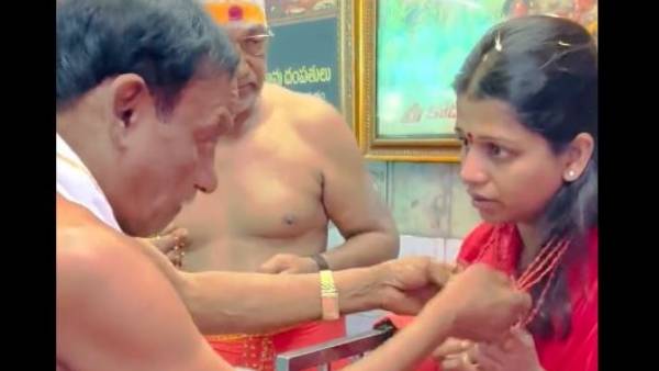 TDP leader Kavali Greeshma taking up Bhavani Deeksha in Kanakadurga temple at Vijayawada TDP leader Kavali Greeshma taking up Bhavani Deeksha in Kanakadurga temple at Vijayawada