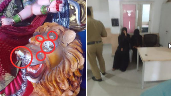 Two Muslim Women Held For Vandalising Goddess Durga Idol, Jesus, Mother Mary Statues in Hyderabad Two Muslim Women Held For Vandalising Goddess Durga Idol, Jesus, Mother Mary Statues in Hyderabad