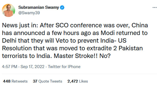 భద్రతమండలిలో చైనా అడ్డు.. భద్రతమండలిలో చైనా అడ్డు..