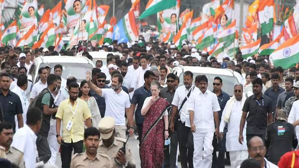 Congress Chief Sonia Gandhi joins Rahul Gandhi Bharat Jodo Yatra at Mandya in Karnataka