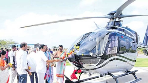 Telangana businessman takes Helicopter to temple for ‘vahana puja’ Telangana businessman takes Helicopter to temple for ‘vahana puja’