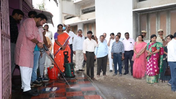 Union Minister G Kishan Reddy cleans toilet at Govt high school at Secunderabad, using machines