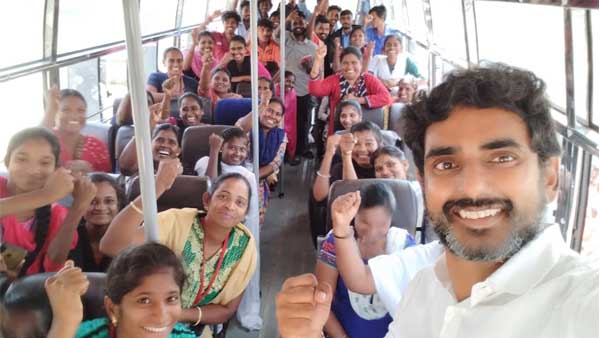 nara lokesh challenge ys jagan with selfie of company whom he brought and its employees