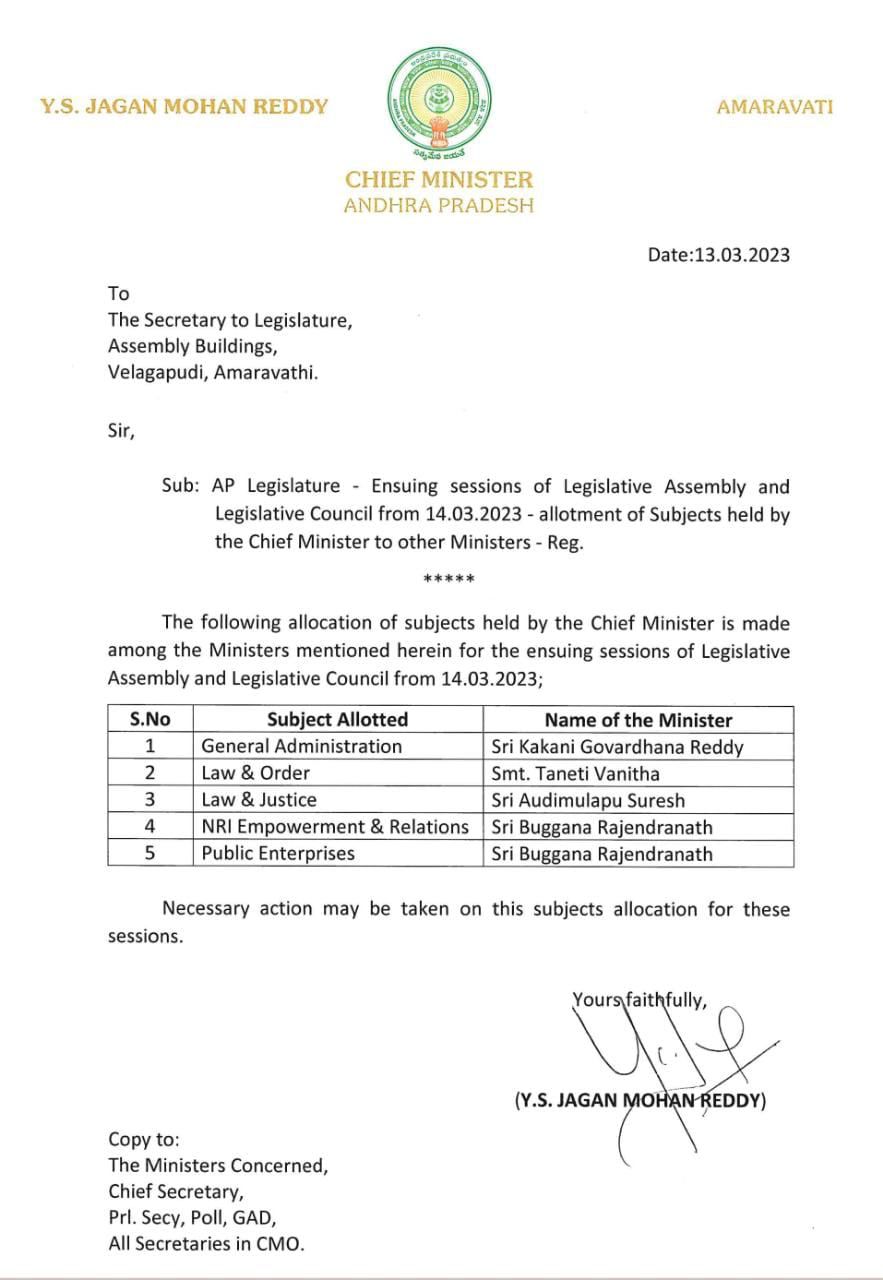 cm ys jagan allotted his portfolios to ministers to deal in ap assembly budget session from tomorrow cm ys jagan allotted his portfolios to ministers to deal in ap assembly budget session from tomorrow
