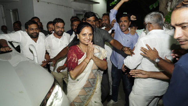 BRS MLC K Kavitha leaves the ED office after she was questioned by the officials in Delhi liquor scam