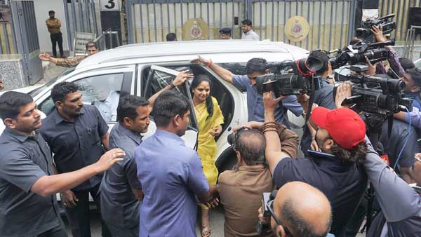 BRS MLC K Kavitha leaves the ED office after she was questioned 10 hours in Delhi liquor scam BRS MLC K Kavitha leaves the ED office after she was questioned 10 hours in Delhi liquor scam