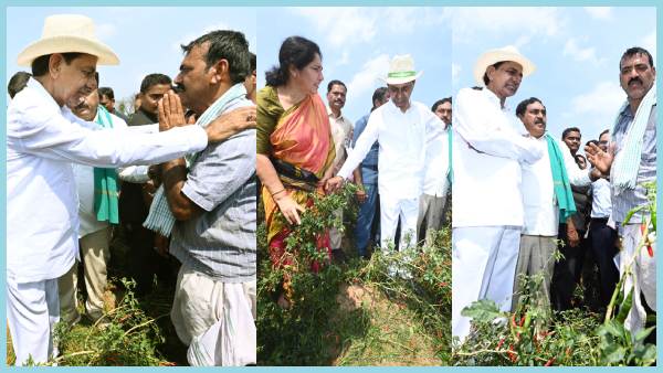 CM KCR Visits hailstorms and unseasonal rains affected areas, have lunch in bus along with officials CM KCR Visits hailstorms and unseasonal rains affected areas, have lunch in bus along with officials