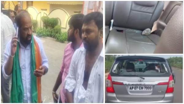 Stone pelted on Senior BJP leader Satya Kumars car at Amaravati capital region 